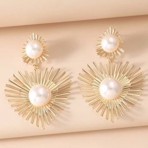Gold Tone Pearl Dangling Earrings